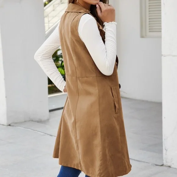 060 Classic Waterfall Pocket Minimalist Long Vest - Picture 5 of 6